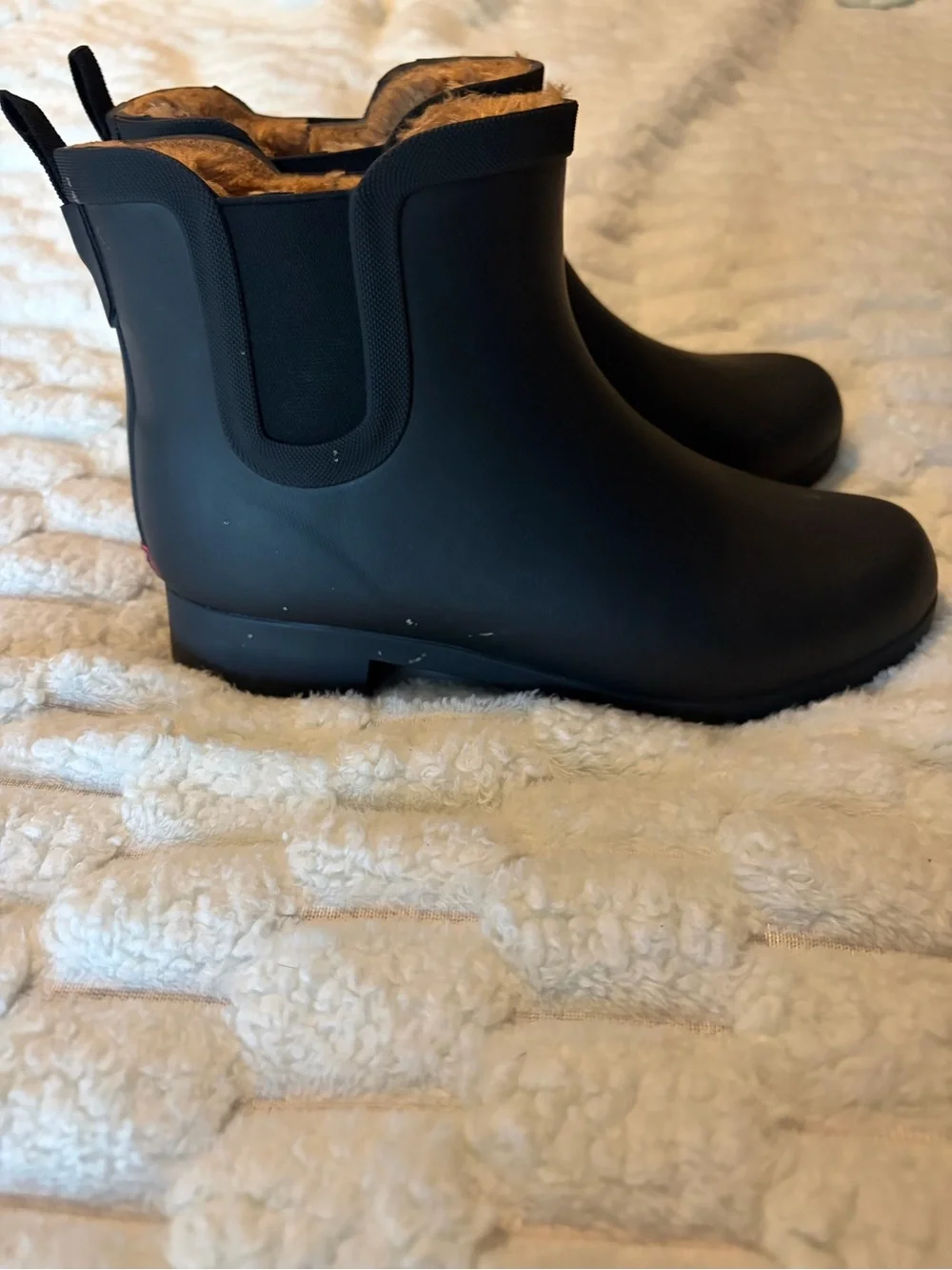 Women's Black Fleece-Lined Ankle Rain Boots
